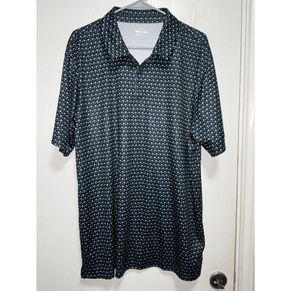 BCG Golf Polo Mens‎ XXL Palm Tree Ball Tee Graphic Print Blue Shirt
